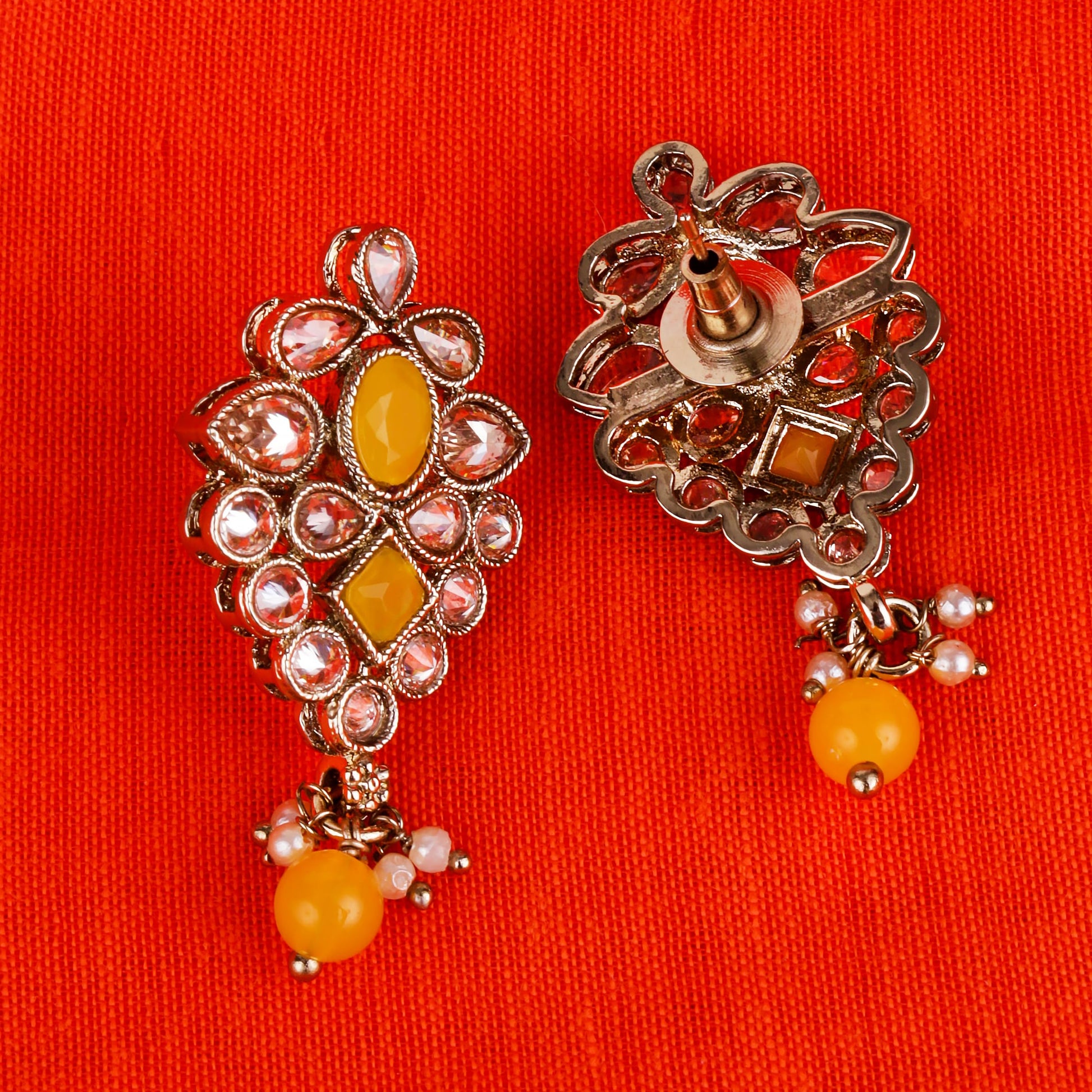 Saloni Fashion Jewellery Modish Flower Design Yellow Uncut Kundan Stone Mother of Pearl Antique Gold Plated Dangle Earring For Women and Girls
