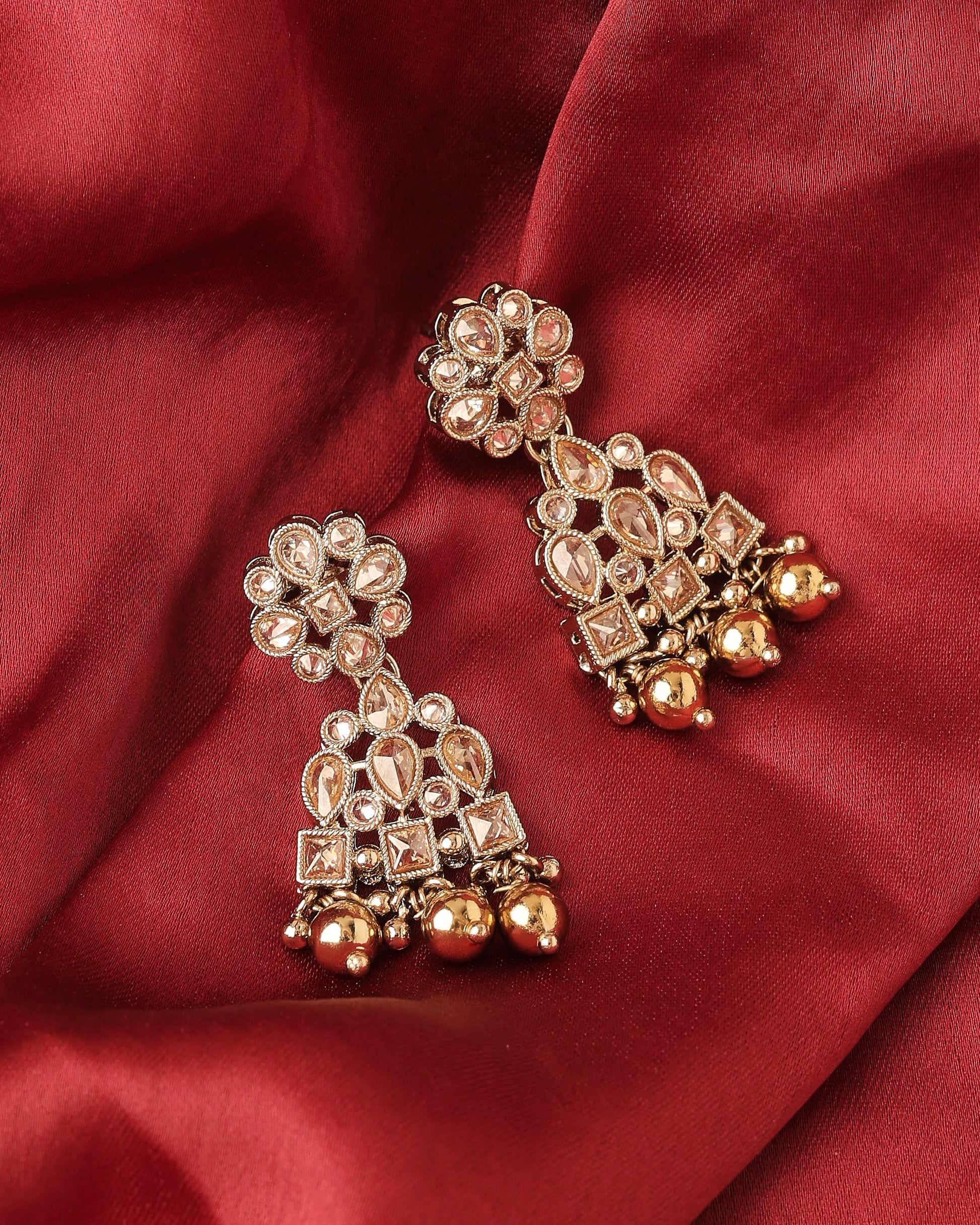 Saloni Fashion Jewellery Appealing Pear and Round Shape Gold Plated Brown Kundan Stone Dangle Earring For Women and Girls
