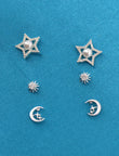 Saloni Fashion Jewellery Star and Half Moon Shape CZ Brass Silver Plated Set of 3 Combo Stud Earring For Women and Girls