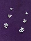 Saloni Fashion Jewellery Butterfly and Flower Design CZ Brass Silver Plated Set of 3 Combo Stud Earring For Women and Girls