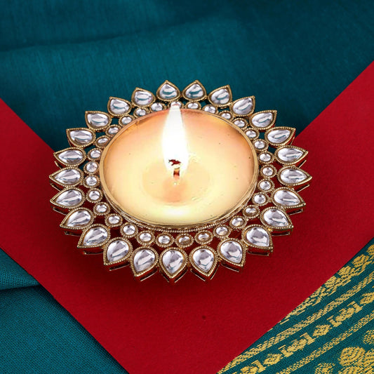 Saloni Fashion Jewellery Traditional Creative Oval and Round Shape Brass Gold Plated Festival Decorative Deep / Diya