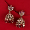 Flower Design Maroon Uncut Kundan Stone Antique Gold Plated Jhumki Earring