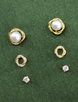 Saloni Fashion Jewellery Pretty Round Shape CZ Brass Gold Plated Set of 3 Combo Stud Earring For Women and Girls