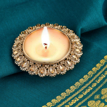 Saloni Fashion Jewellery Traditional Beautiful Round and Oval Shape Brass Gold Plated Festival Decorative Deep / Diya
