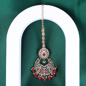 Saloni Fashion Jewellery Traditional Oval and Chandelier Shape Silver Gold Plated Maang Tikka For Women