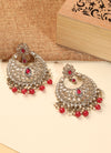 Chandelier Shape Red Kundan Stone Antique Gold Plated Chandelier Earring
