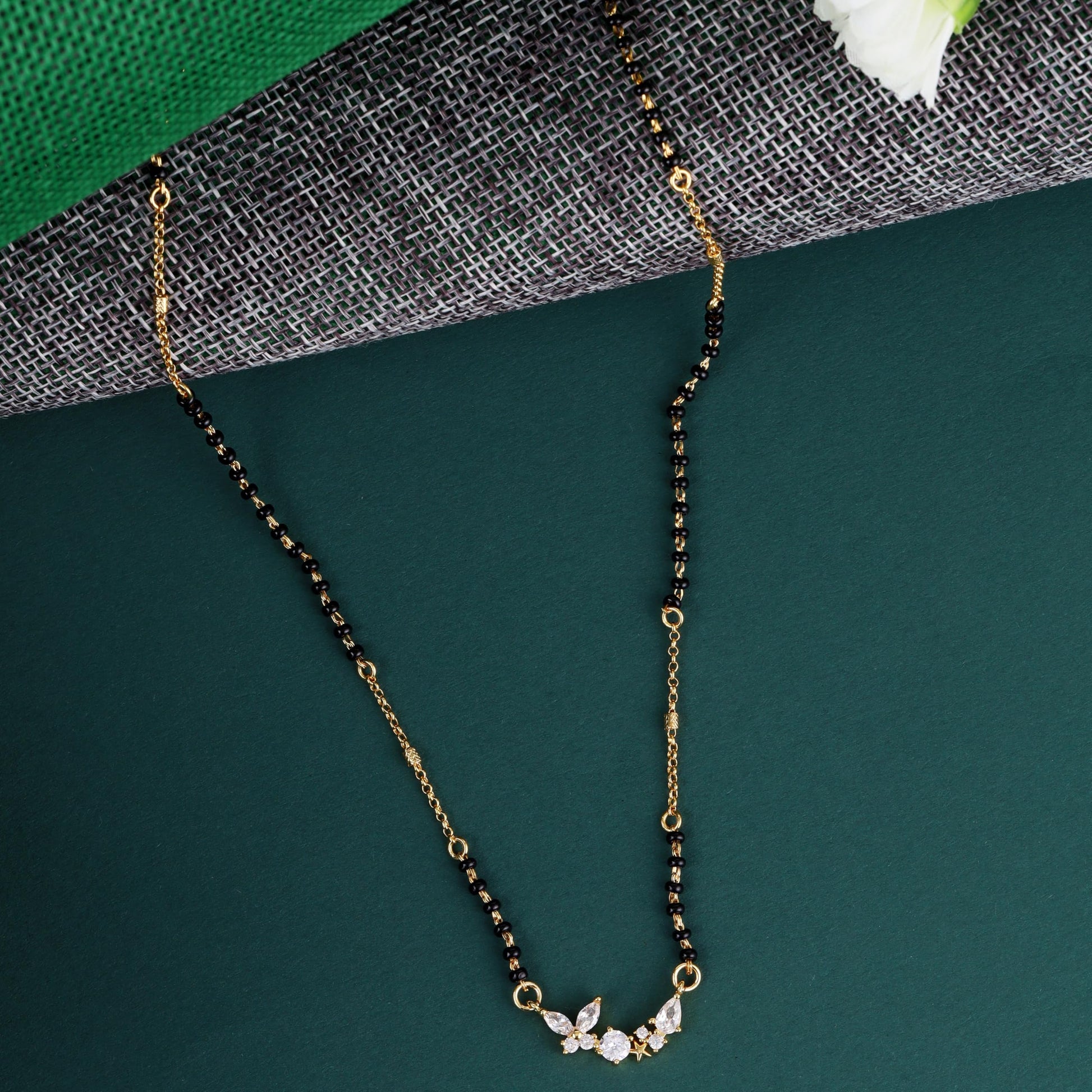 Saloni Fashion Jewellery Traditional Stylish CZ Studded Round Shape Gold Plated Combo Set of 2 Black Beaded Adjustable Chain Mangalsutra For Women
