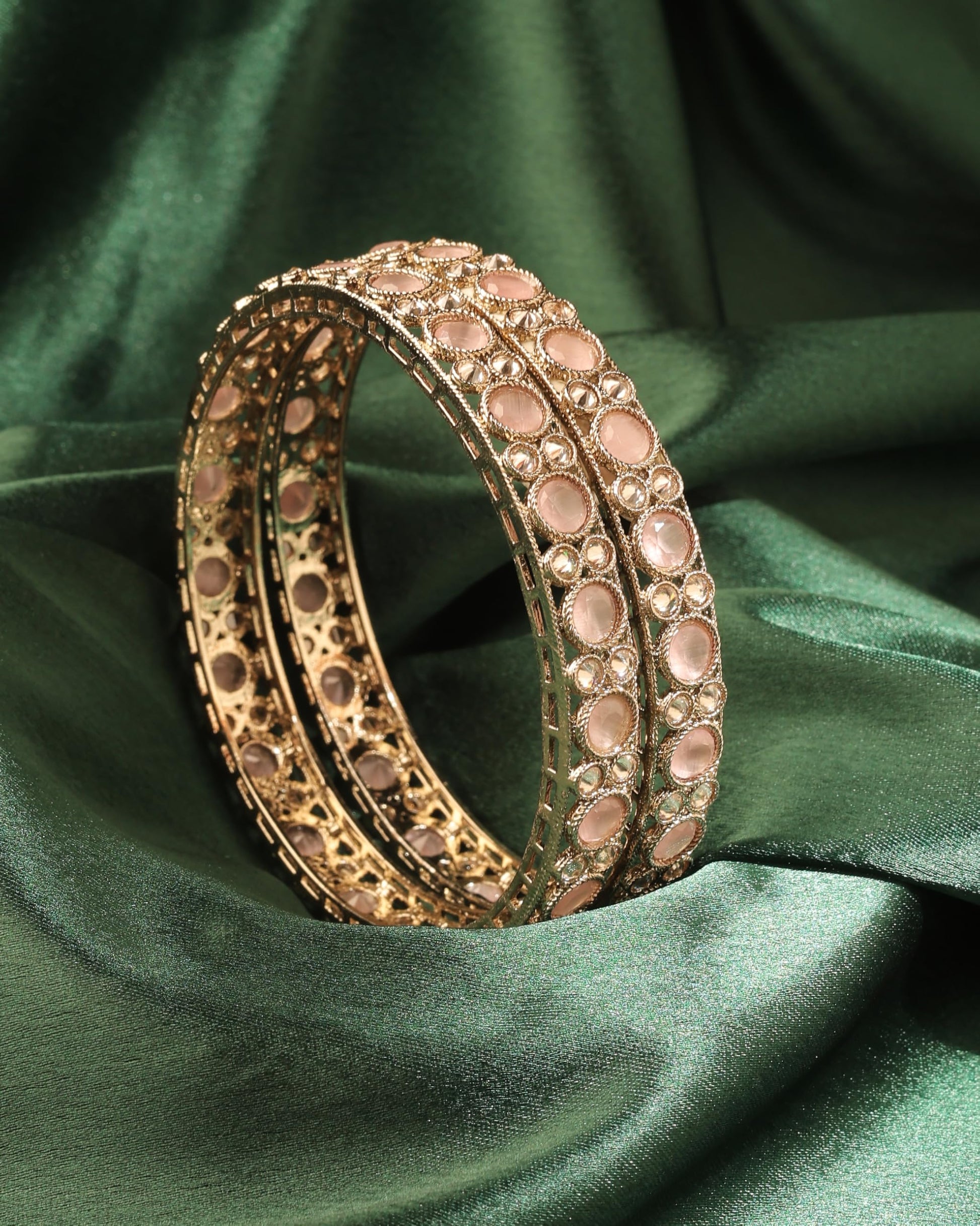 Saloni Fashion Jewellery Splendid Round Shape Antique Gold Plated Pink Uncut Kundan Stone Set Of 2 Bangle Set For Women and Girls