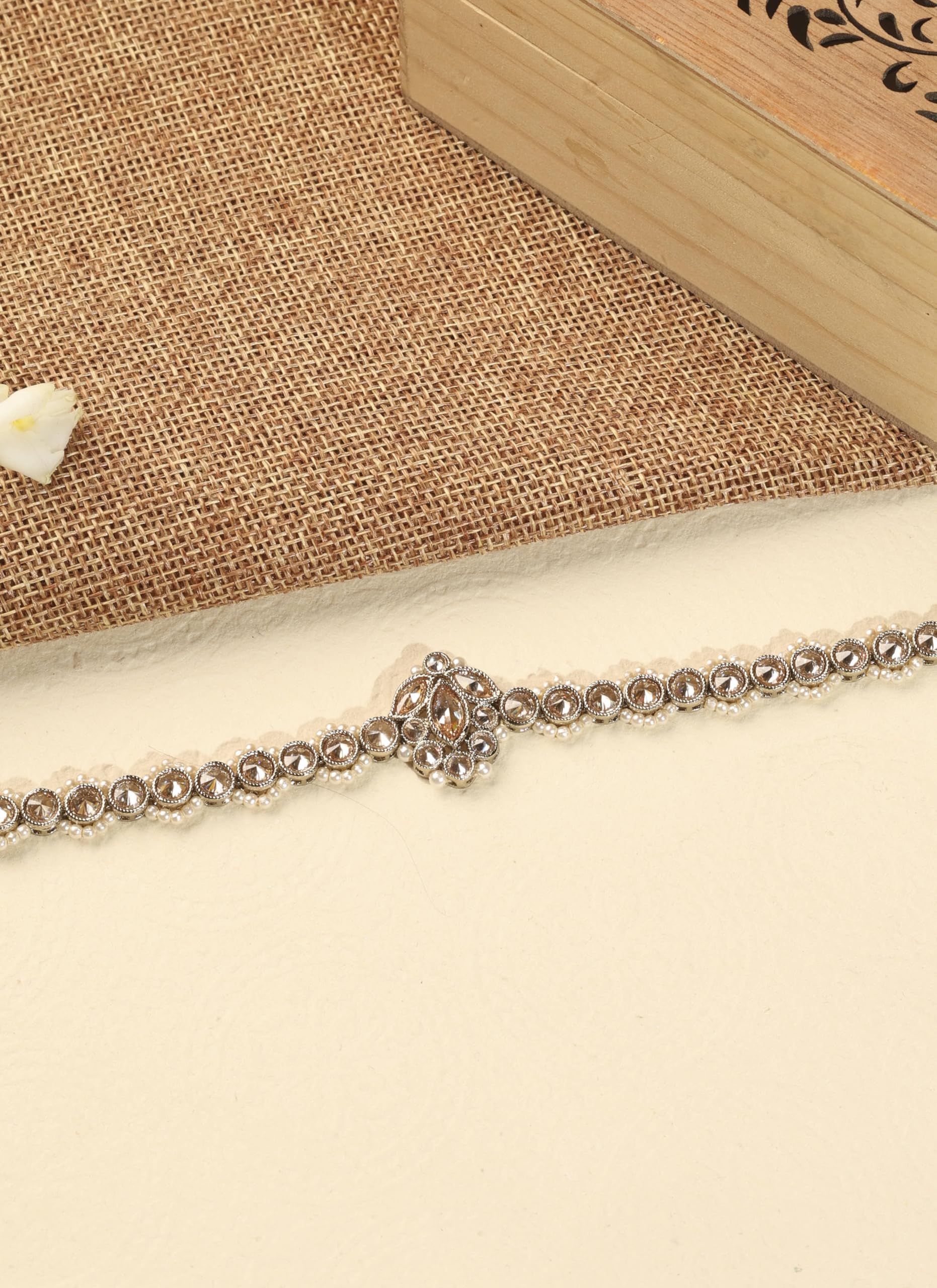 Saloni Fashion Jewellery Graceful Flower Design and Pearl Brown Kundan Stone Antique Gold Plated Mathapatti(Sheeshphool) For Women and Girls