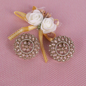 Saloni Fashion Jewellery Round Shape Flower Design Gold Plated Brass Stud Earring For Women