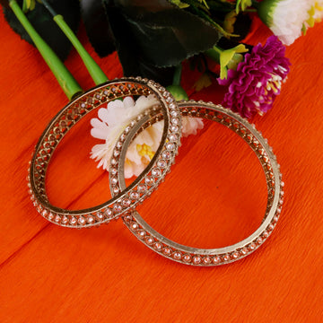 Saloni Fashion Jewellery Traditional Astonish Round Shape Gold Plated Brown Stone Set of 2 Bangles For Women