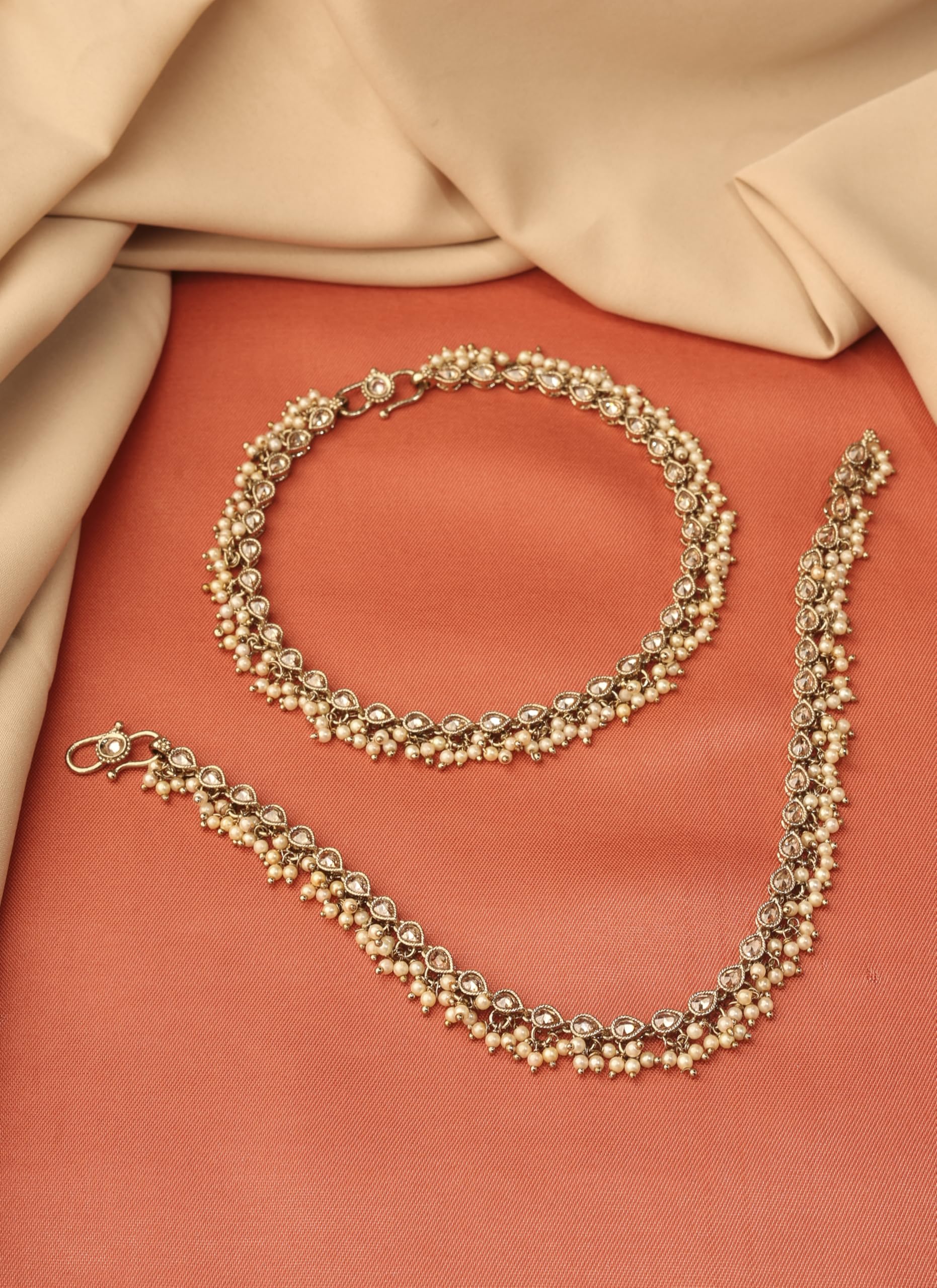 Saloni Fashion Jewellery Stylish Ova Shape Pearl Brown Kundan Stone Antique Gold Plated Anklet(Payel) For Women and Girls