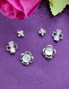 Flower Design Pearl CZ Brass Silver Plated Set of 3 Combo Stud Earring