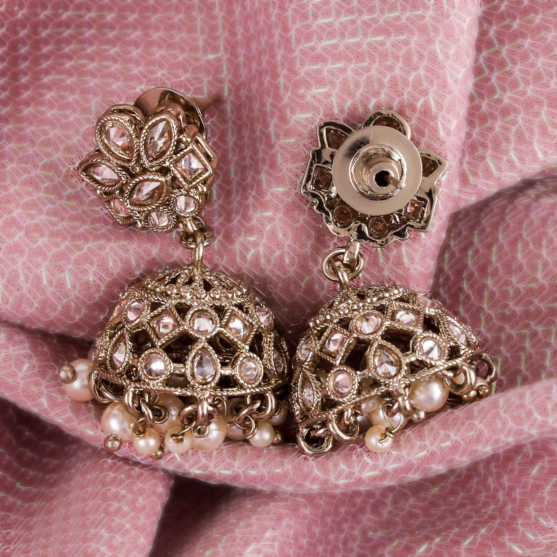 Saloni Fashion Jewellery Classy Flower Design Brown Uncut Kundan Stone Antique Gold Plated Jhumki Earring For Women and Girls