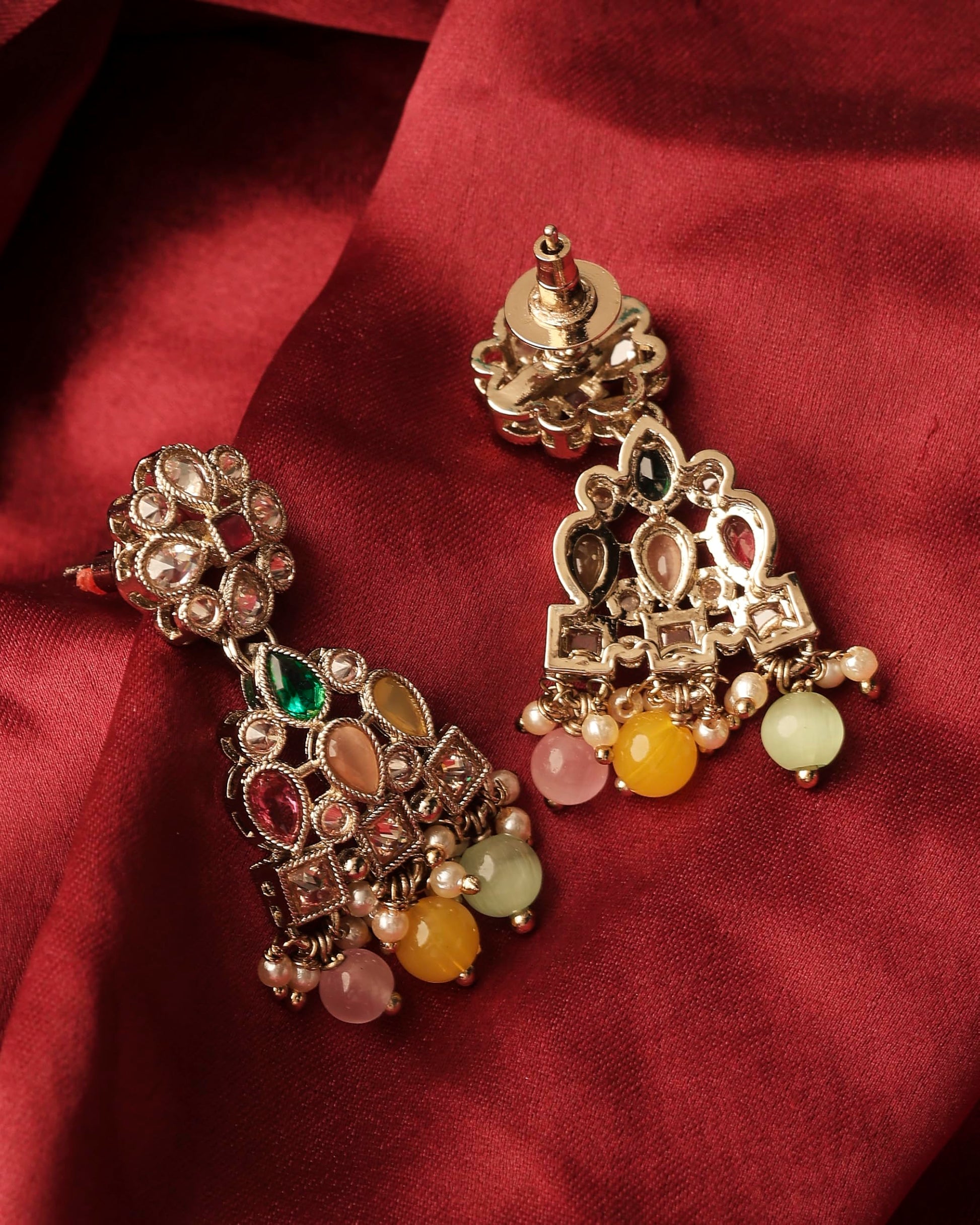 Saloni Fashion Jewellery Beautiful Pear and Round Shape Gold Plated Multi Kundan Stone Dangle Earring For Women and Girls
