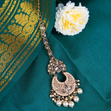 Saloni Fashion Jewellery Traditional Chandelier and Flower Shape Silver Gold Plated Maang Tikka For Women