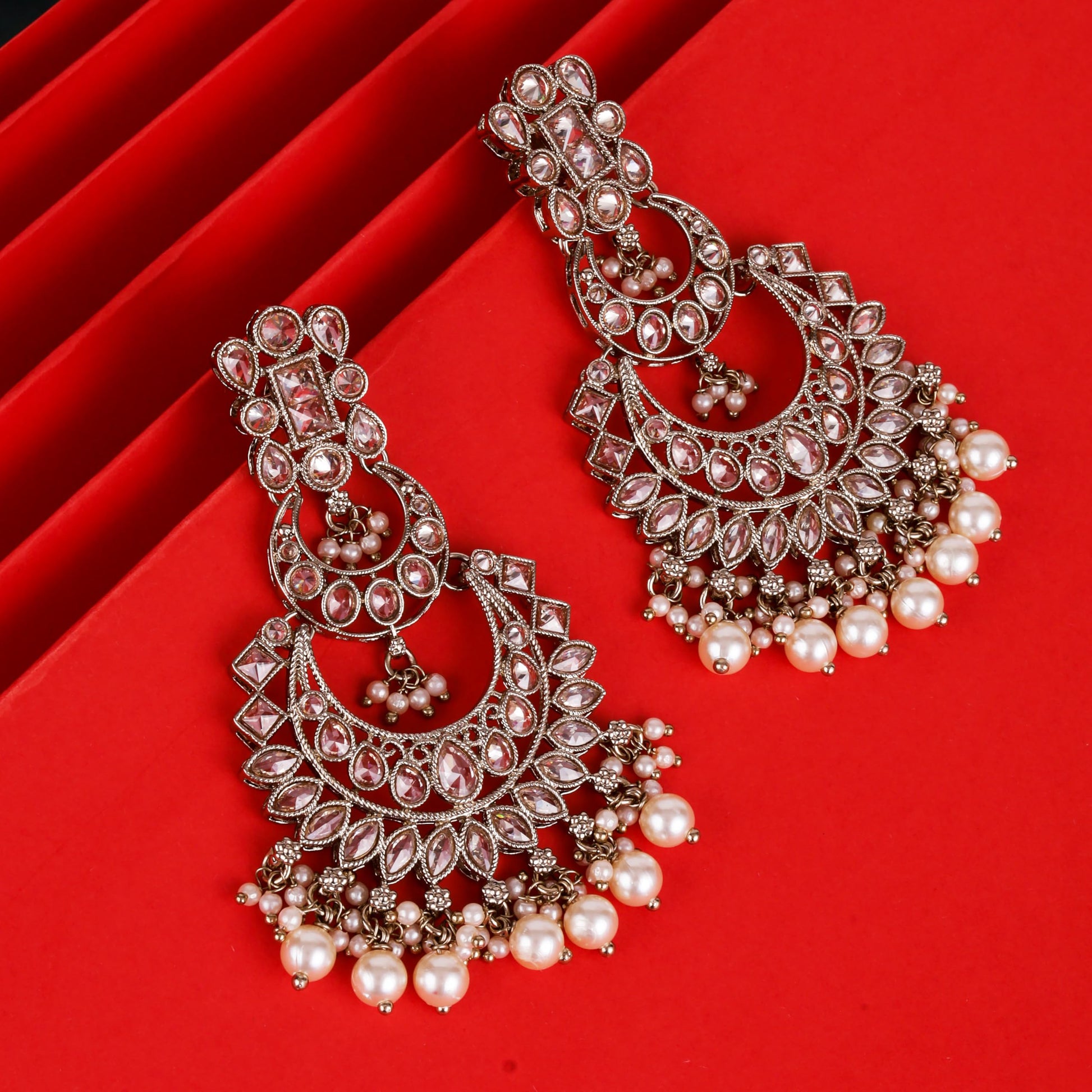 Saloni Fashion Jewellery Incredible Pear and Chandelier Shape Mother of Pearl White Uncut Kundan Stone Antique Gold Plated Earring For Women and Girls