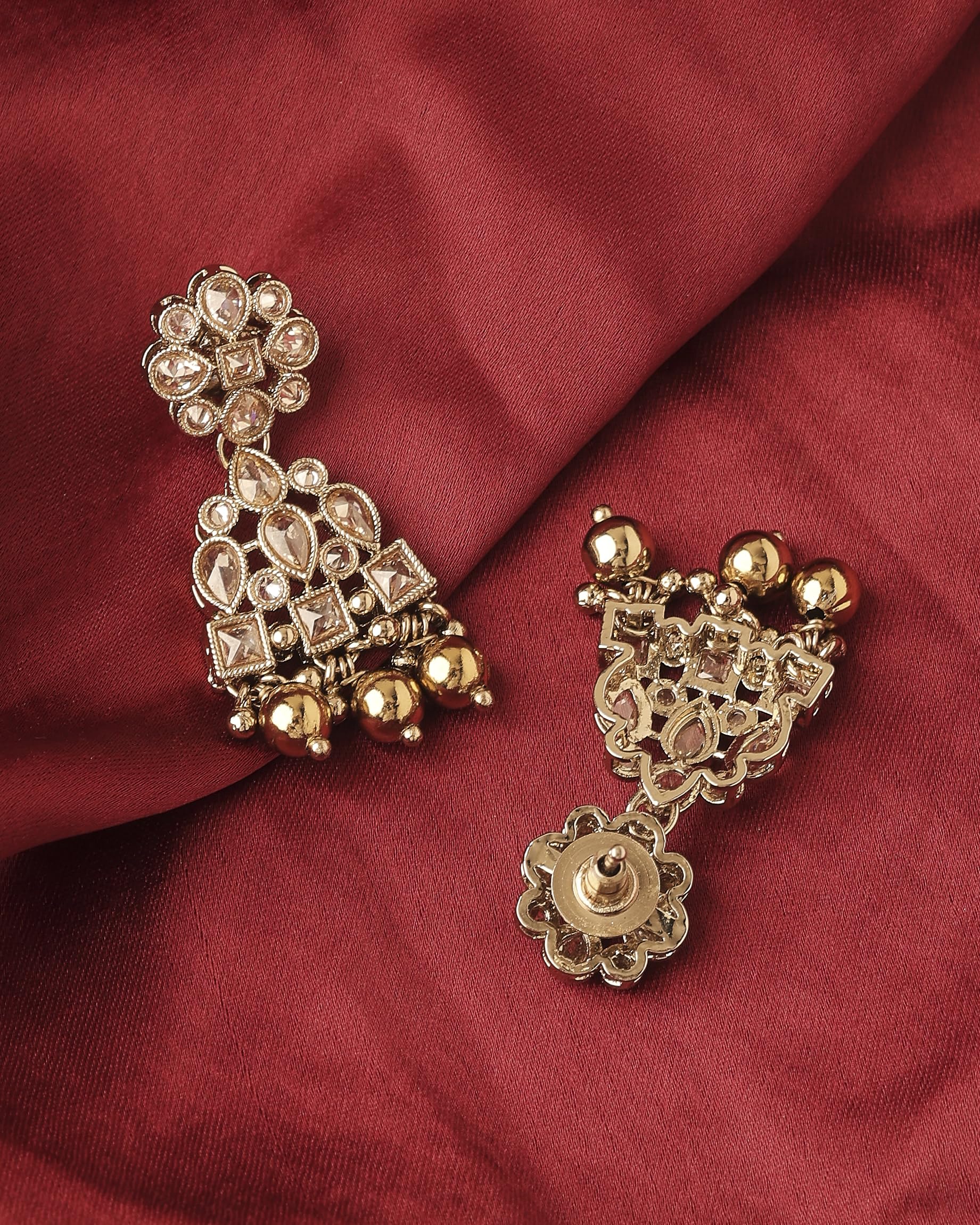 Saloni Fashion Jewellery Appealing Pear and Round Shape Gold Plated Brown Kundan Stone Dangle Earring For Women and Girls