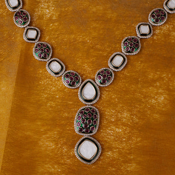Saloni Fashion Jewellery Flowing Oval and Round Shape Uncut Kundan Stone Gold Plated Brass Choker Necklace Set For Women and Girls