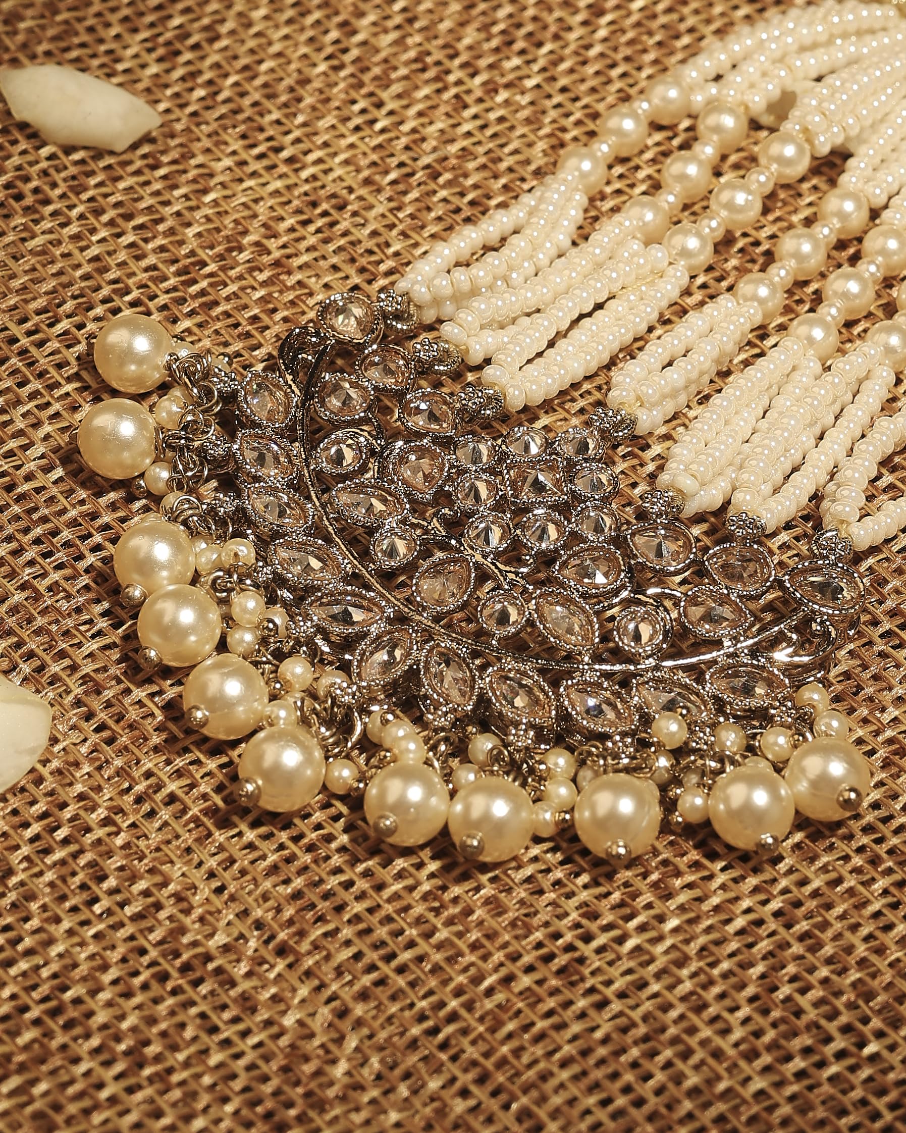 Saloni Fashion Jewellery Lovely Flower and Oval Shape Gold Plated Lariat Pearl Brown Kundan Stone Passa/Matha Patti For Women and Girls