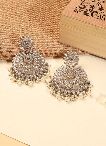 Saloni Fashion Jewellery Fancy Chandelier and Mother of Pearl Brown Kundan Stone Antique Gold Plated Chandelier Earring For Women and Girls