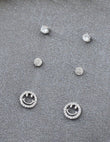 Saloni Fashion Jewellery Round and Smiley Shape CZ Brass Silver Plated Set of 3 Combo Stud Earring For Women and Girls