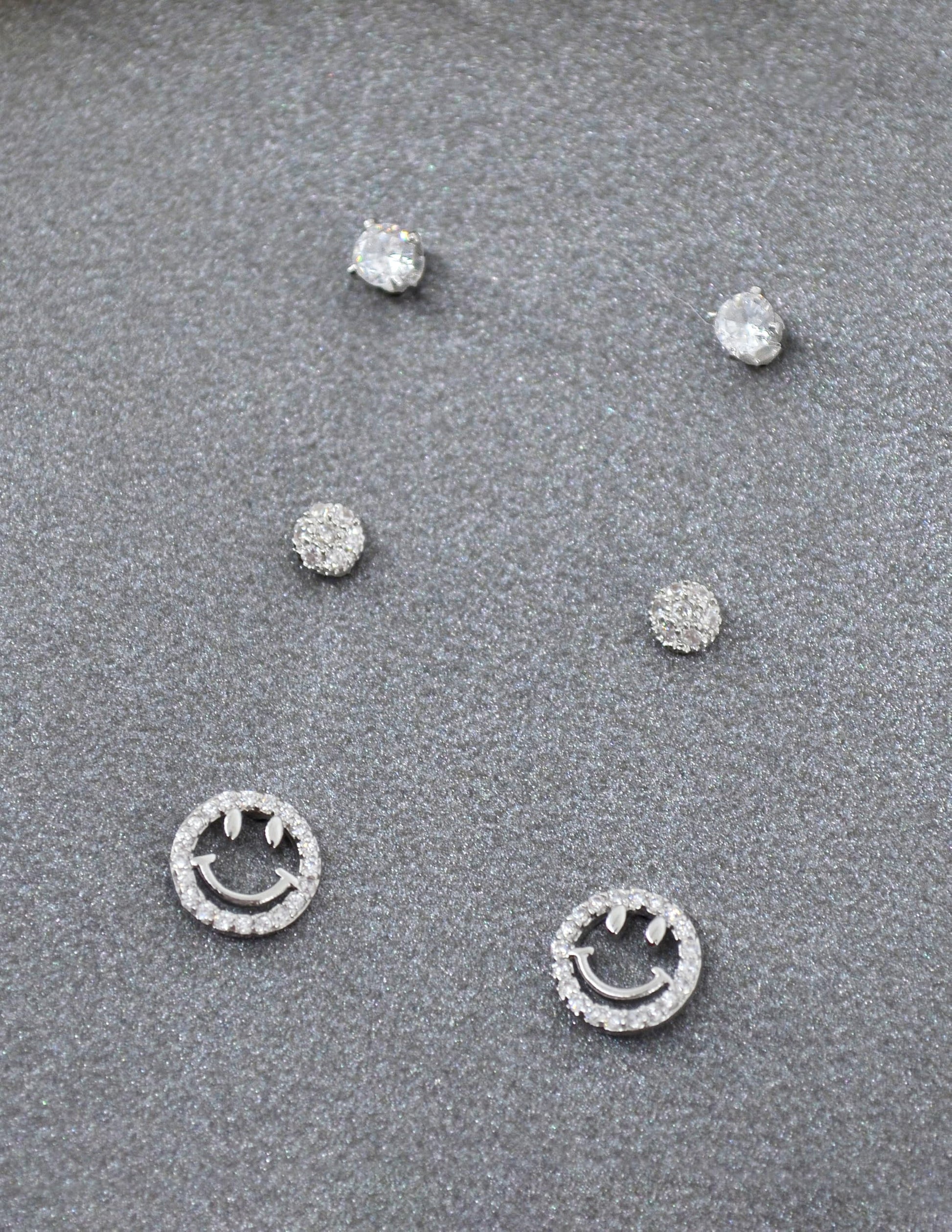 Saloni Fashion Jewellery Lavish Round and Smiley Shape CZ Brass Silver Plated Set of 3 Combo Stud Earring For Women and Girls