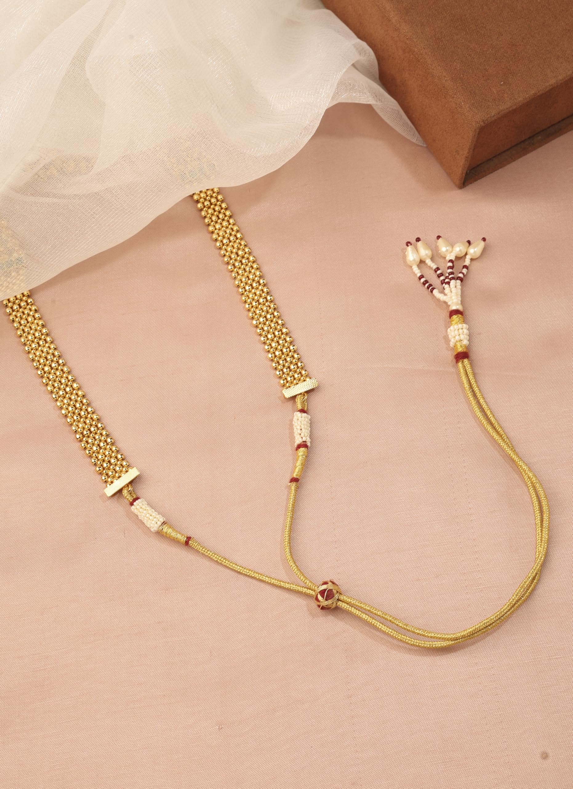 Saloni Fashion Jewellery Lavish Oval Shape Green Kundan Stone 3 String Small Golden Balls Gold Plated Long Haram Brass Necklace For Women and Girls