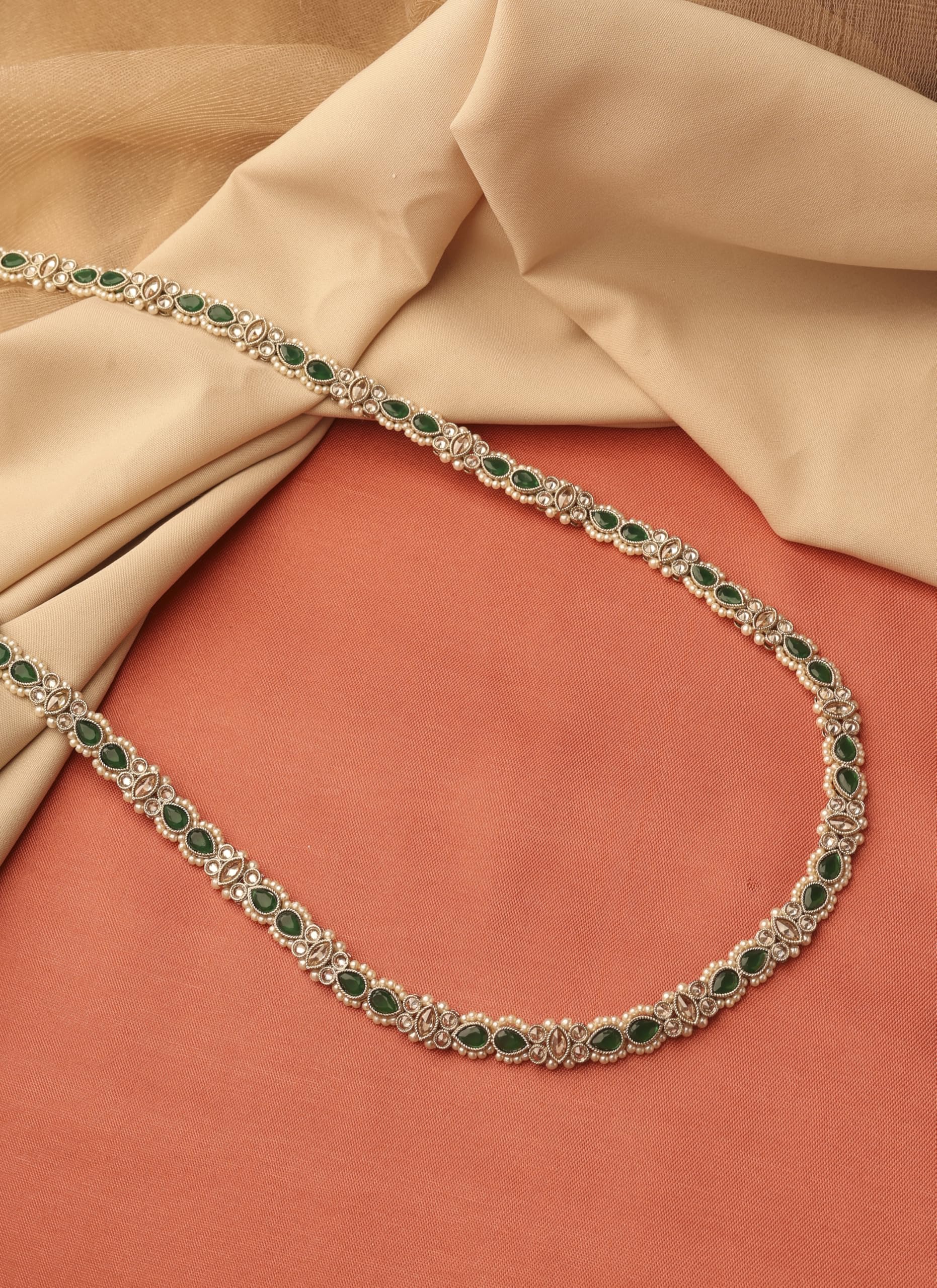 Saloni Fashion Jewellery Traditional Oval Shape Pearl Green Kundan Stone Antique Gold Plated Kamarband For Women and Girls