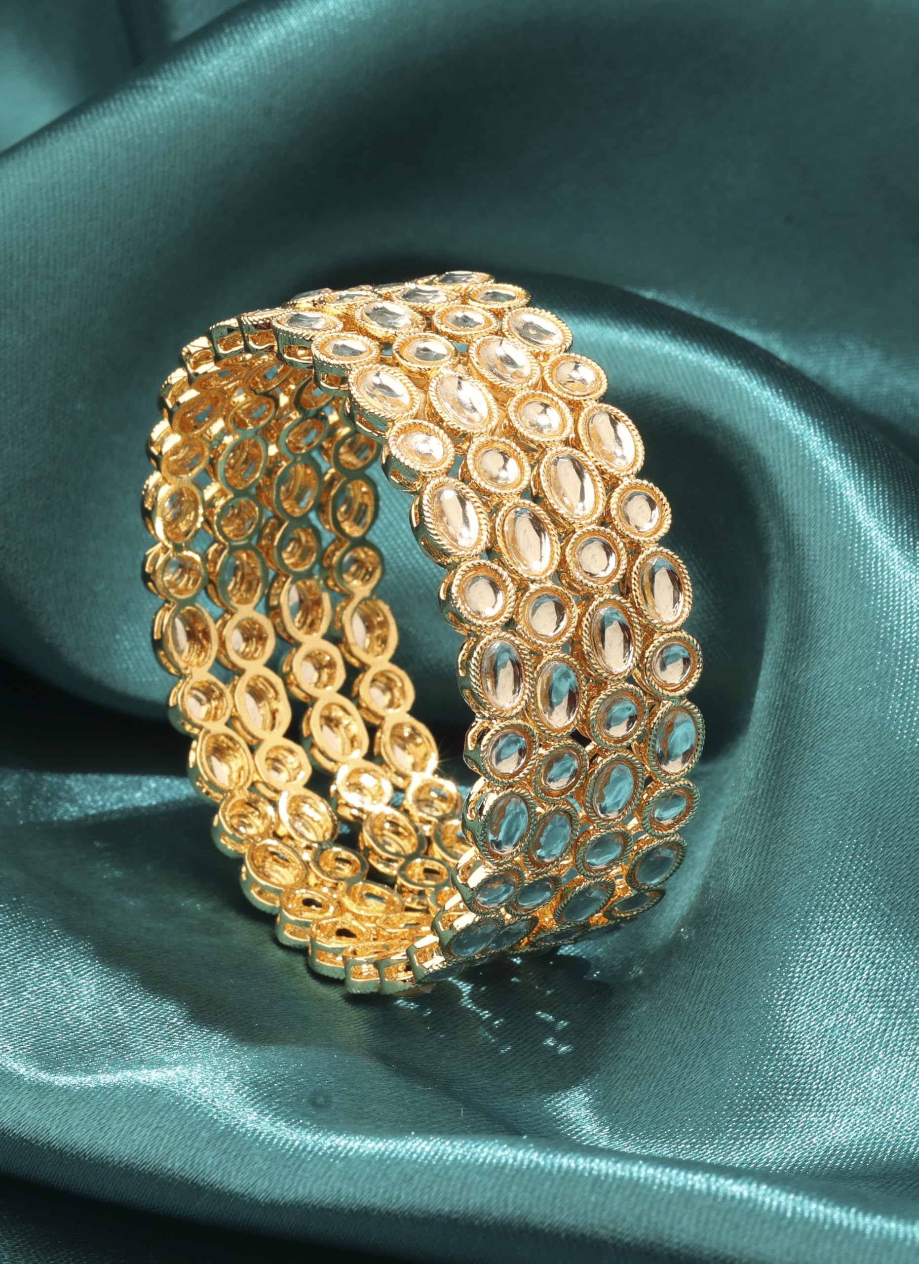 Saloni Fashion Jewellery Splendid Circle and Round Kundan Stone Gold Plated Set Of 4 Bangle Set For Women and Girls