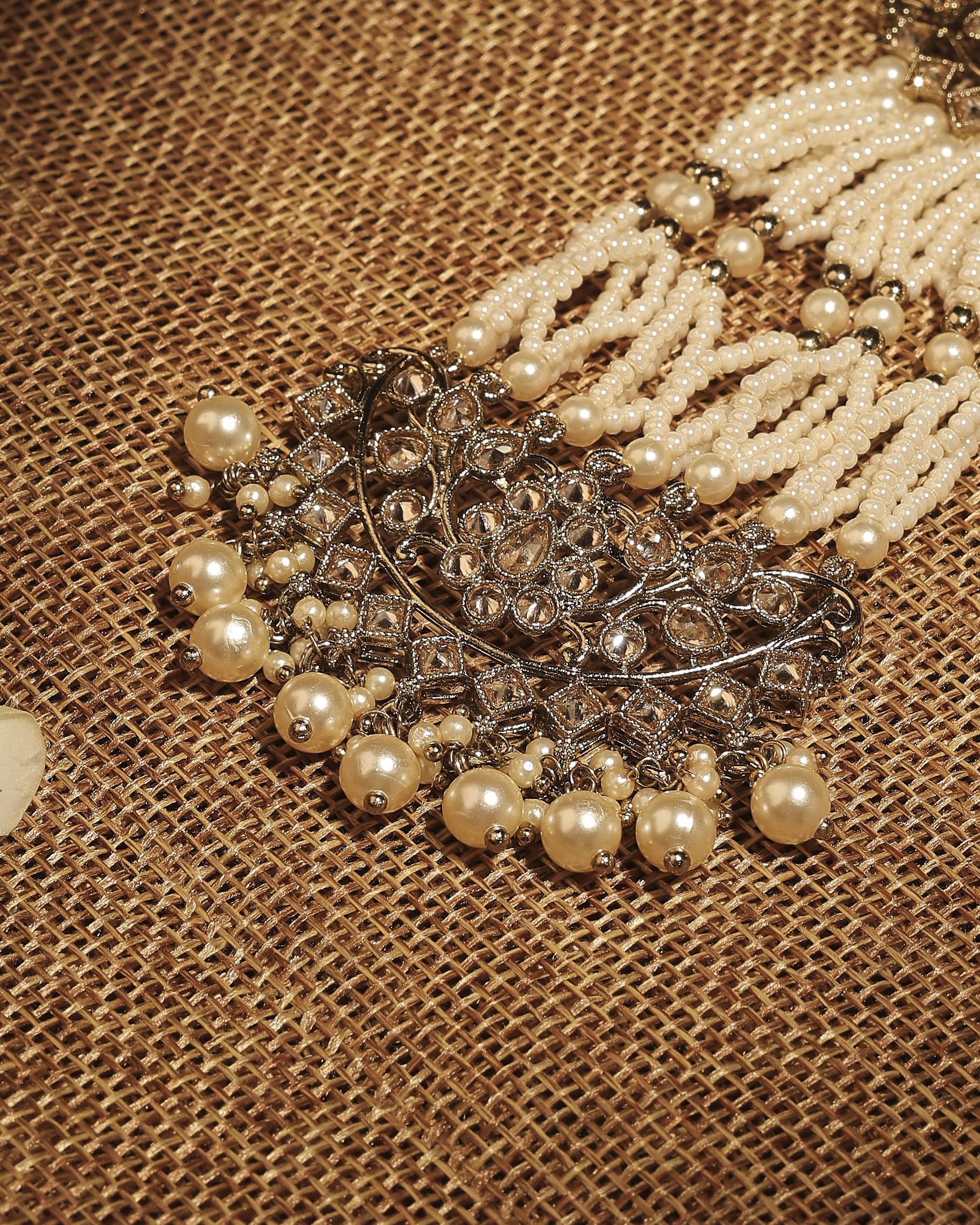 Saloni Fashion Jewellery Royal Flower and Leaf Design Gold Plated Lariat Pearl Brown Kundan Stone Passa/Matha Patti For Women and Girls