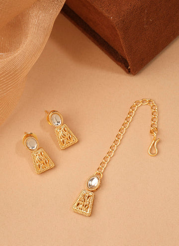 Saloni Fashion Jewellery Flowing Square Shape Gold Kundan Stone Gold Plated Brass Choker Necklace Set with Maang Tikka For Women and Girls
