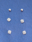 Saloni Fashion Jewellery Round Shape CZ Brass Silver Plated Set of 3 Combo Stud Earring For Women and Girls