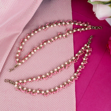Saloni Fashion Jewellery Astonish Mother of Pearl Pink 2 String Antique Gold Plated Set Of 2 Brass Ear-Chain (Kaanchain) For Women and Girls