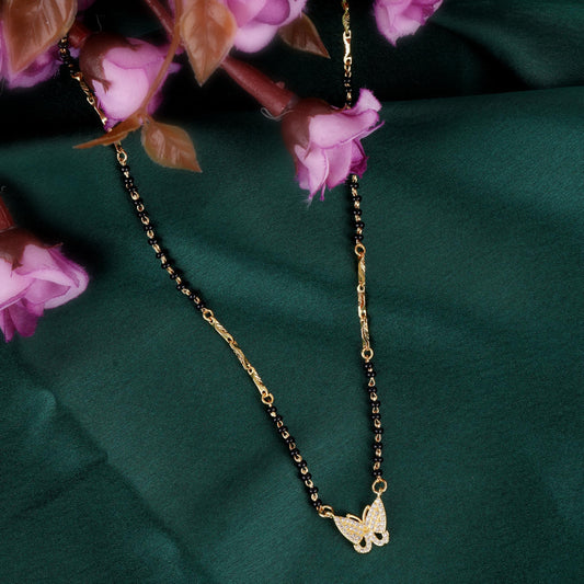 Saloni Fashion Jewellery Traditional Modish Butterfly Design Gold Plated Combo Set of 2 Black Beaded Adjustable Chain Mangalsutra For Women