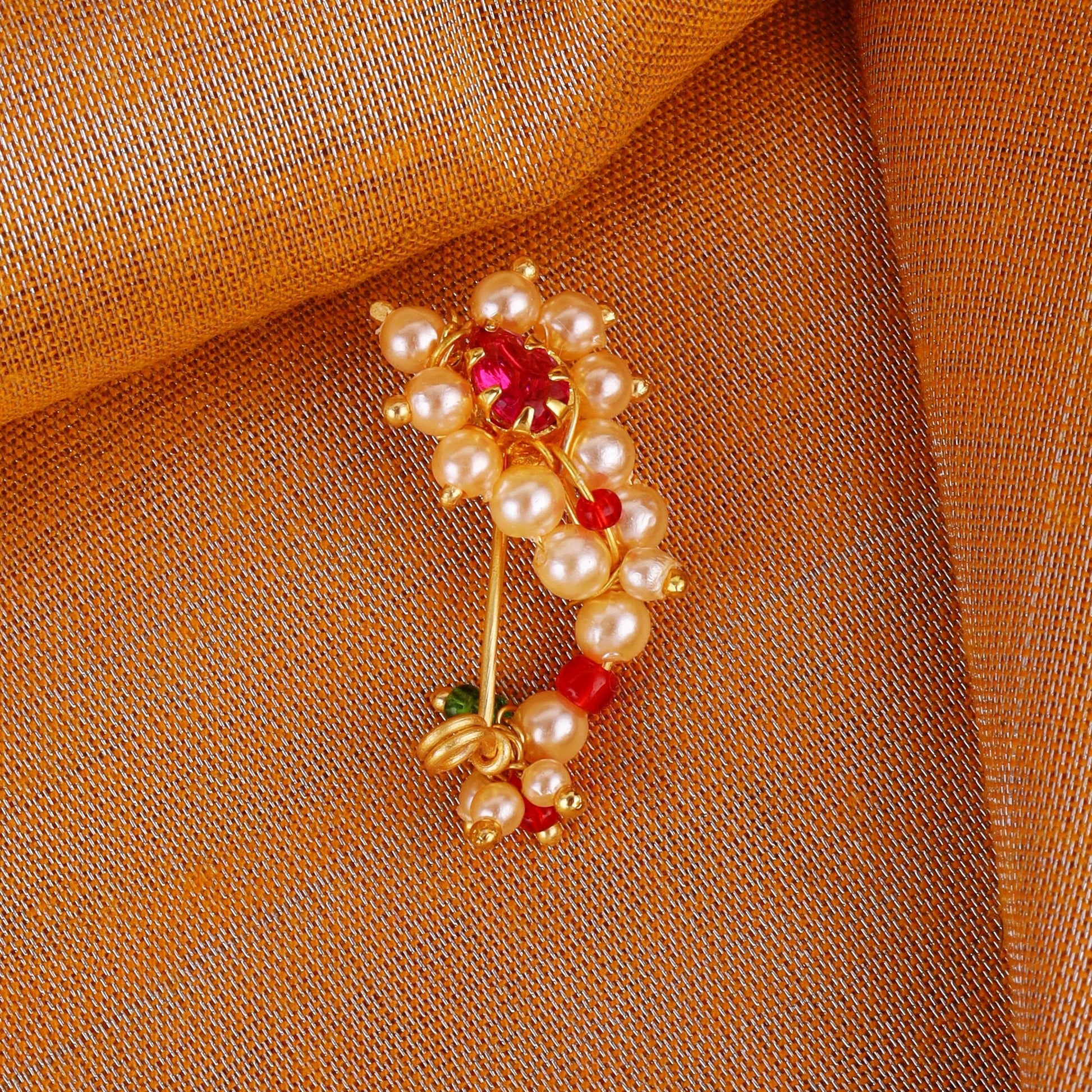 Saloni Fashion Jewellery Traditional Astonish Oval Shape Gold Plated Combo Set of 2 Maharashtrian Nosepin / Nath Without Piercing For Women and Girls