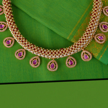 Saloni Fashion Jewellery Incredible Oval Shape Small Golden Ball 22 KT Gold Plated Brass Choker Necklace Set For Women and Girls