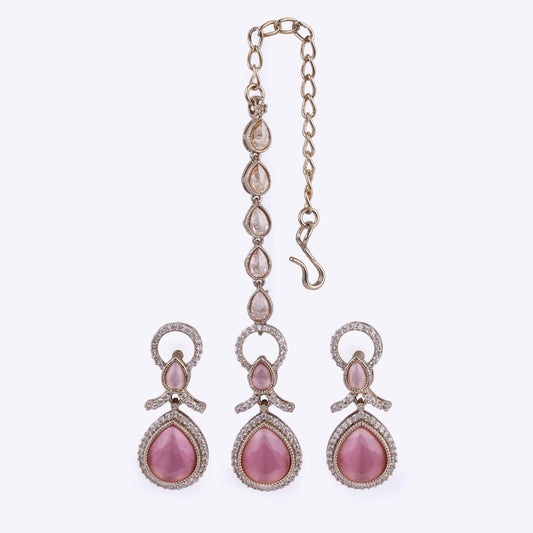 Saloni Fashion Jewellery Astonish Round and Oval Shape Gold Plated Dangle Earring With Maangtikka For Women and Girls