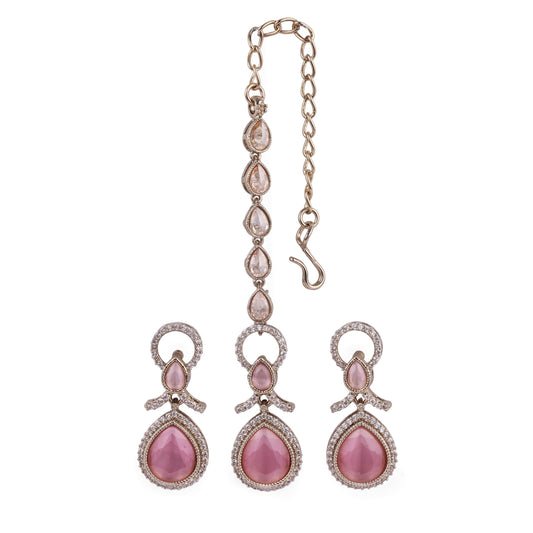 Saloni Fashion Jewellery Astonish Round and Oval Shape Gold Plated Dangle Earring With Maangtikka For Women and Girls