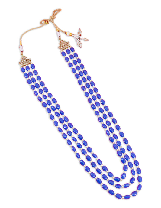 Saloni Fashion Jewellery Blue Mother of Pearls 3 Layered Gold Plated Long Haram Necklace Pearl Mala For Women and Girls