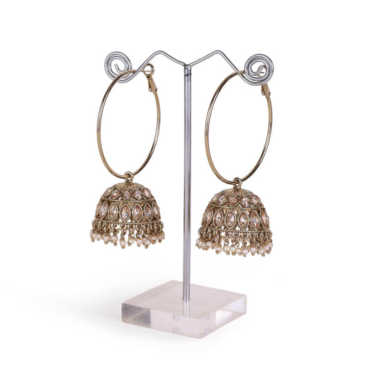 Saloni Fashion Jewellery Brown Stone and Pearl Gold Plated Brass Jhumki Earring For Women