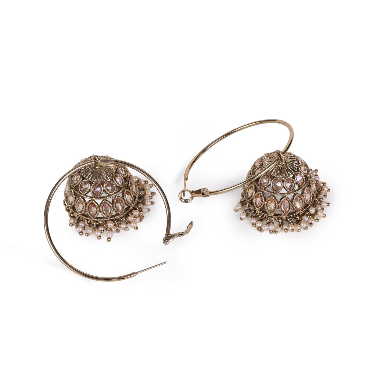 Saloni Fashion Jewellery Brown Stone and Pearl Gold Plated Brass Jhumki Earring For Women