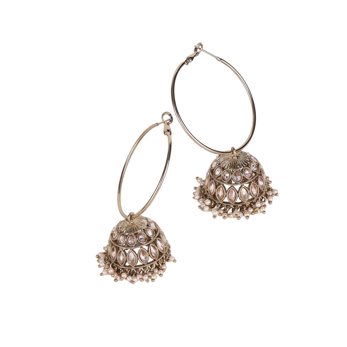 Saloni Fashion Jewellery Brown Stone and Pearl Gold Plated Brass Jhumki Earring For Women