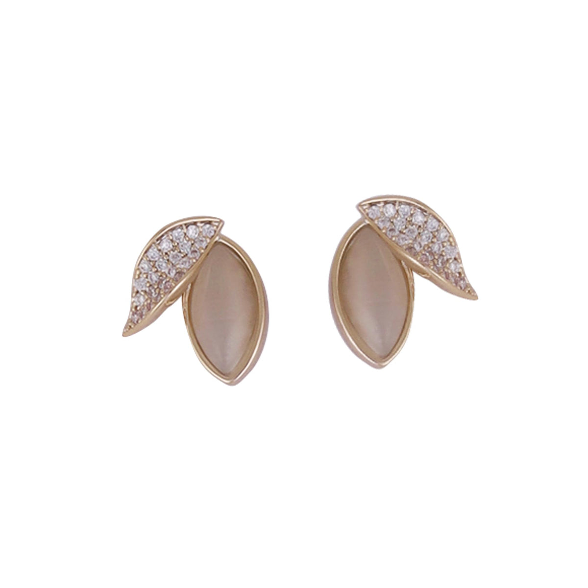 Saloni Fashion Jewellery Cat Eye Stone Leaf Gold Plated Stud Earring For Women - view 2