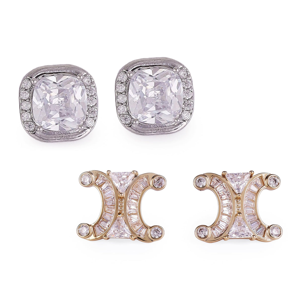 Saloni Fashion Jewellery Center Studded CZ Silver and Gold Plated Combo Set of 2 Stud Earring For Women - view 2