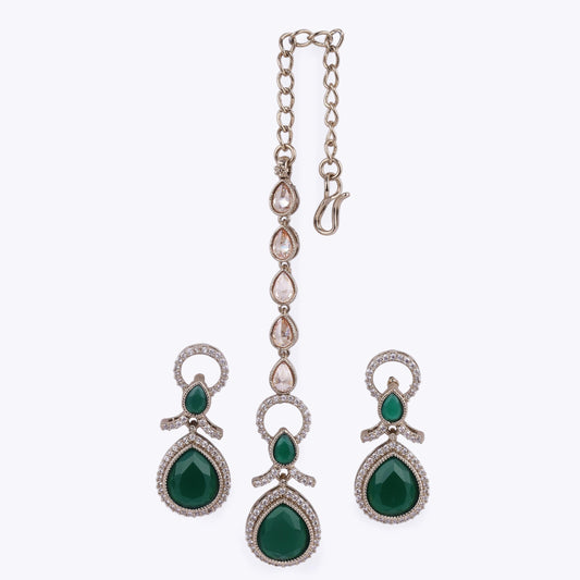Saloni Fashion Jewellery Charming Round and Oval Shape Gold Plated Dangle Earring With Maangtikka For Women and Girls