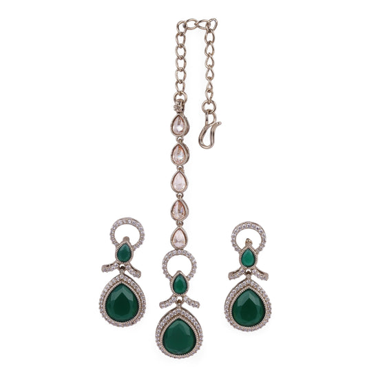 Saloni Fashion Jewellery Charming Round and Oval Shape Gold Plated Dangle Earring With Maangtikka For Women and Girls