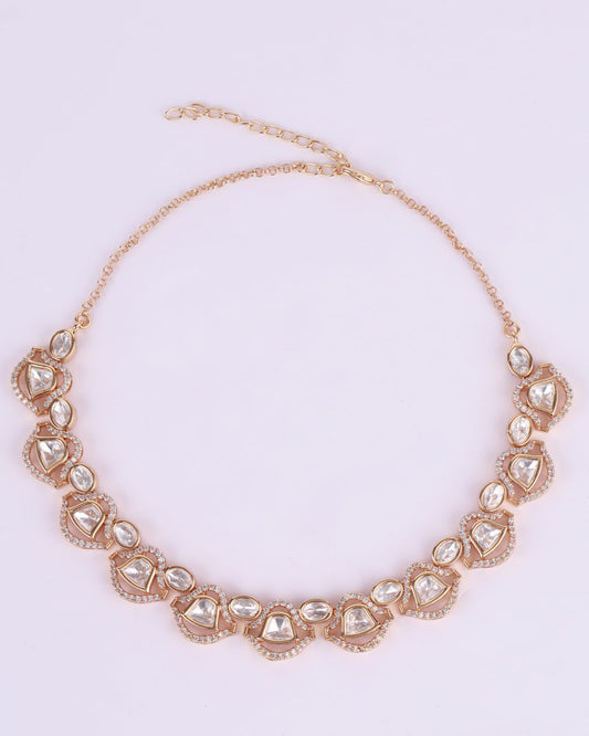 Saloni Fashion Jewellery Circle and Triangle Shape Uncut Kundan Stone Antique Gold Plated Brass Choker Necklace Set with Maang Tikka For Women and Girls