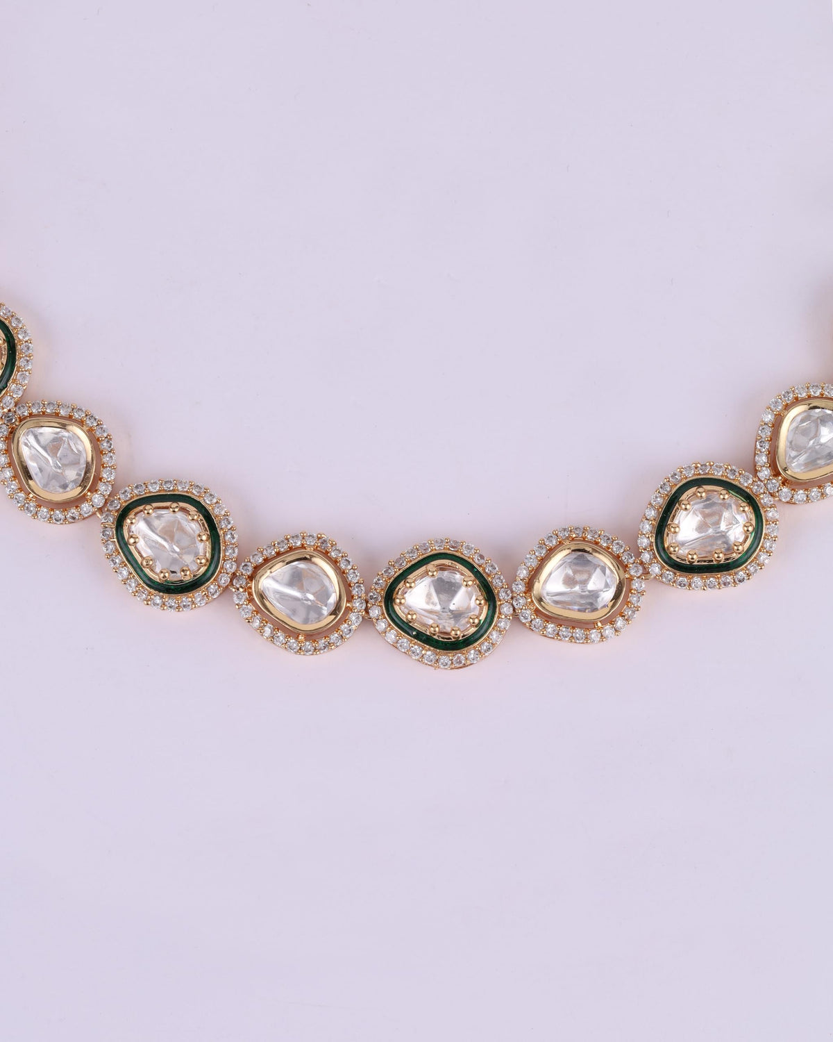 Saloni Fashion Jewellery Circle Shape CZ Studded Uncut Kundan Stone Rose Gold Plated Brass Choker Necklace Set with Maang Tikka For Women and Girls