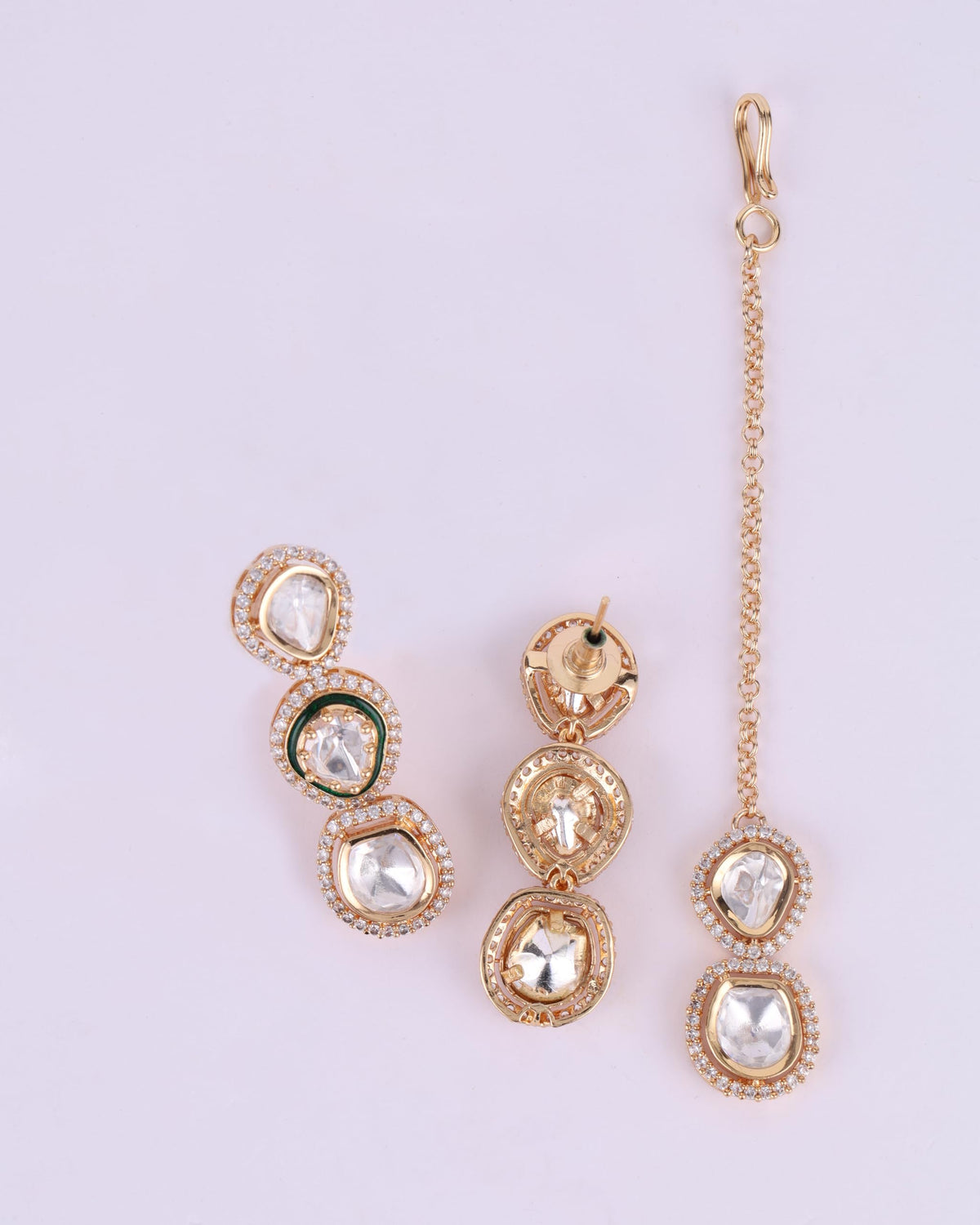 Saloni Fashion Jewellery Circle Shape CZ Studded Uncut Kundan Stone Rose Gold Plated Brass Choker Necklace Set with Maang Tikka For Women and Girls